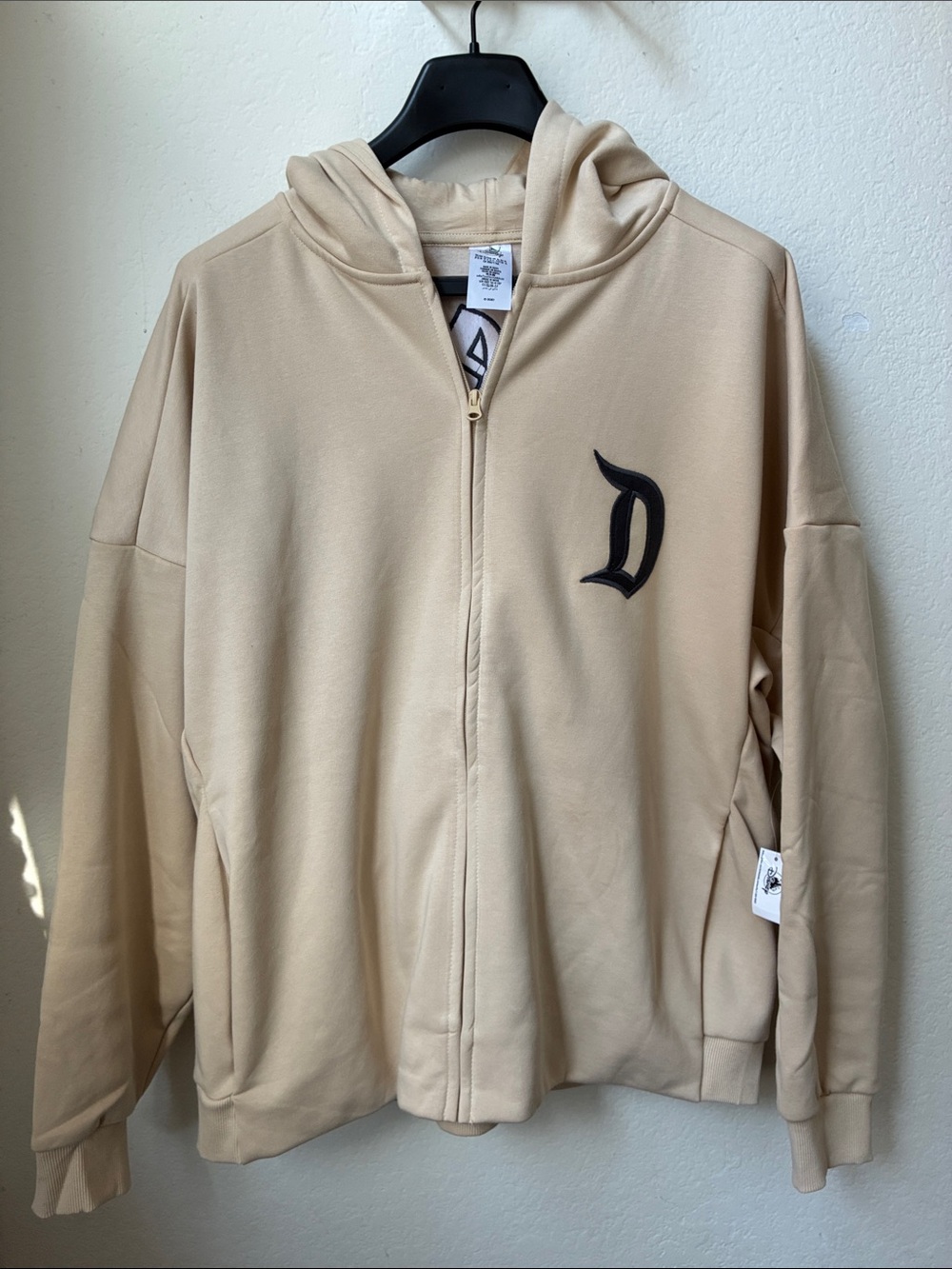 NWT Disneyland Disney Beige Zip Jacket Hoodie with Grey Logo Spirit Jersey